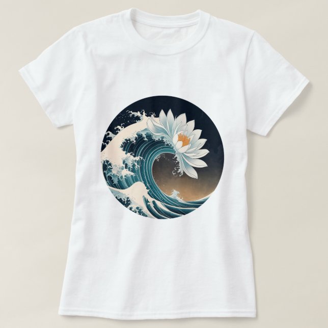 White Lotus & Ocean Wave - Eleganz in Motion T-Shirt (Design vorne)
