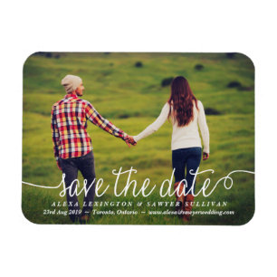 White Lovely Calligraphy Foto Save the Date Magnet