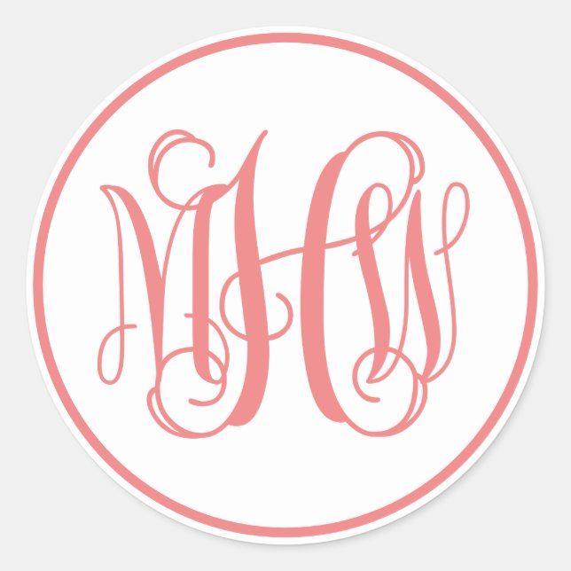 White Lt Coral Vine Script Monogram Schriftart DIY Runder Aufkleber (Vorderseite)