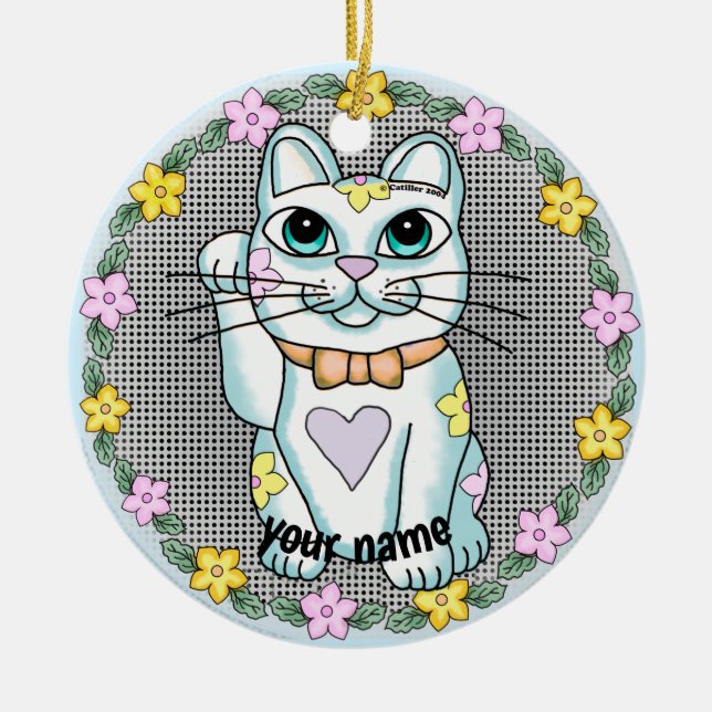 White Lucky Cat Ornament (Vorne)