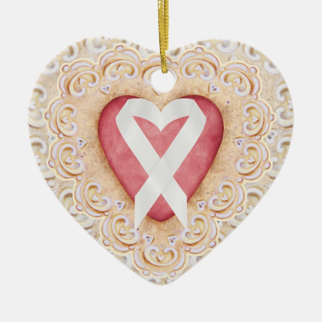 White Lung Cancer Ribbon #2 vom Herzen - SRF Keramikornament (Vorne)