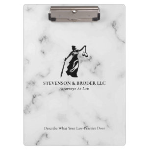 White Luxury Marmortextur Lady Justice Logo Klemmbrett