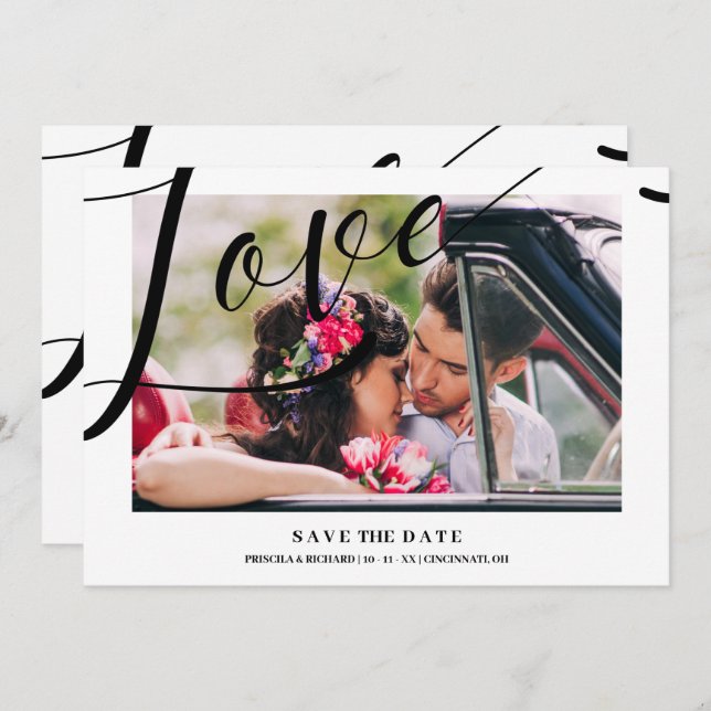 White Luxury Minimalist Love Quote Photo Save The Date (Vorne/Hinten)