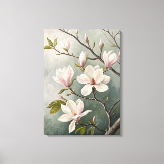 White Magnolia Blossoms Print | Elegant Spring; Leinwanddruck