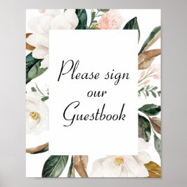 White Magnolia Blues Hochzeitsguestbook-Zeichen Poster