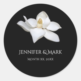 White Magnolia Elegante Hochzeit Schwarz-Weiß Runder Aufkleber