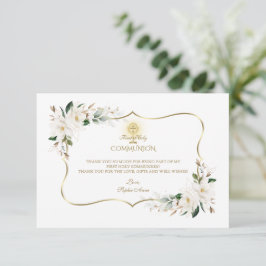 White Magnolia Floral First Heilige Kommune Dankeskarte