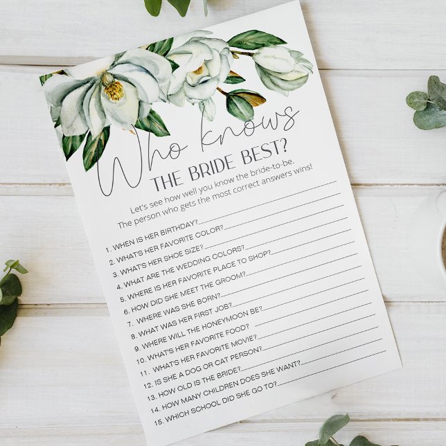 White Magnolia Floral Game, die die Braut kennt Flyer (Von Creator hochgeladen)