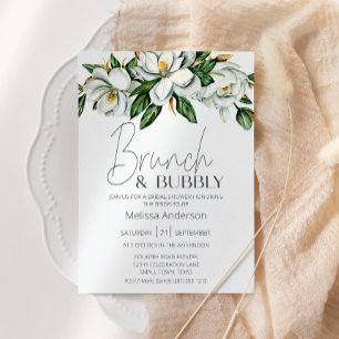 White Magnolia Floral Rustic Bridal Brunch Einladung