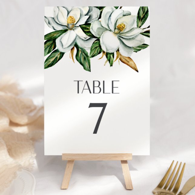 White Magnolia Floral Rustic Wedding Tischnummer (Von Creator hochgeladen)