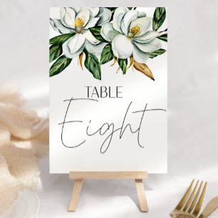 White Magnolia Floral Rustic Wedding Tischnummer