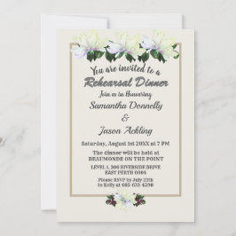 White Magnolia Greenery Hochzeitliches Probe-Dinne Einladung