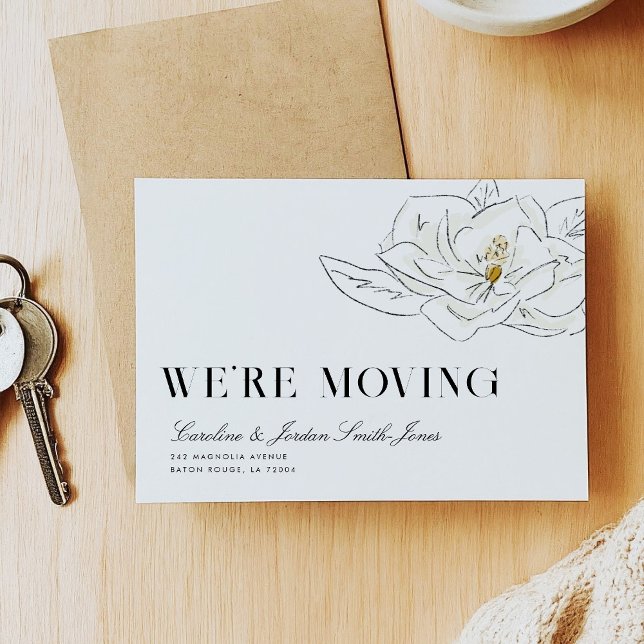 White Magnolia Illustration Modern Minimal Moving Ankündigung (White Magnolia Illustration Modern Minimal Moving Announcement)