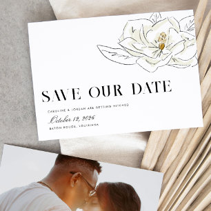 White Magnolia Illustration Modernes Minimales Fot Save The Date