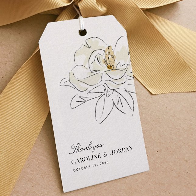 White Magnolia Illustration Wedding Vielen Dank Geschenkanhänger (Elegant Southern-inspired white magnolia illustration wedding thank you favor gift tags.)