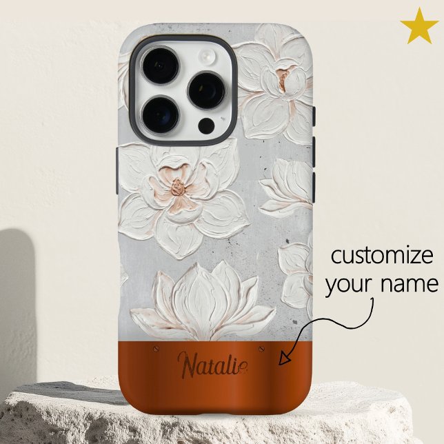 White Magnolia Painting Copper Metal Custom Name Case-Mate iPhone Hülle (Von Creator hochgeladen)