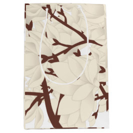 White Magnolia Print Medium Gift Bag Mittlere Geschenktüte