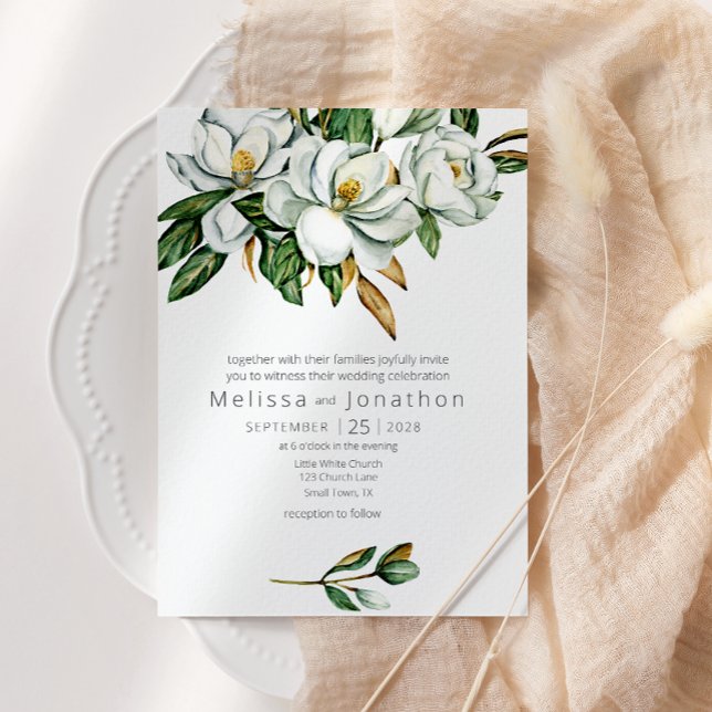 White Magnolia Rustic Floral Wedding Einladung (Von Creator hochgeladen)