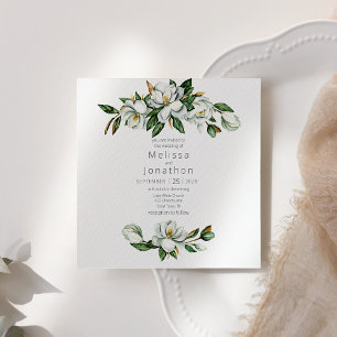White Magnolia Rustic Floral Wedding Einladung