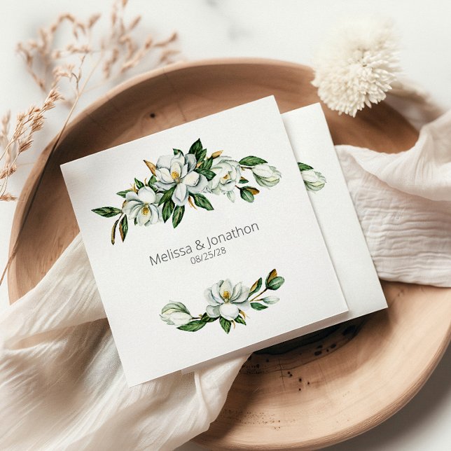 White Magnolia Rustic Floral Wedding Serviette (Von Creator hochgeladen)