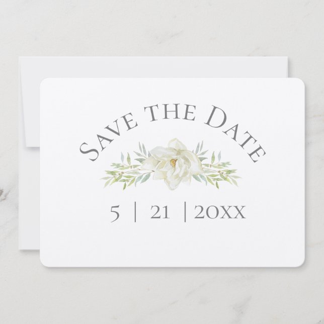 White Magnolia Save the Date w Foto (Vorderseite)