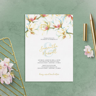 White Magnolia Watercolor Blume Wedding Foil Invi Folieneinladung