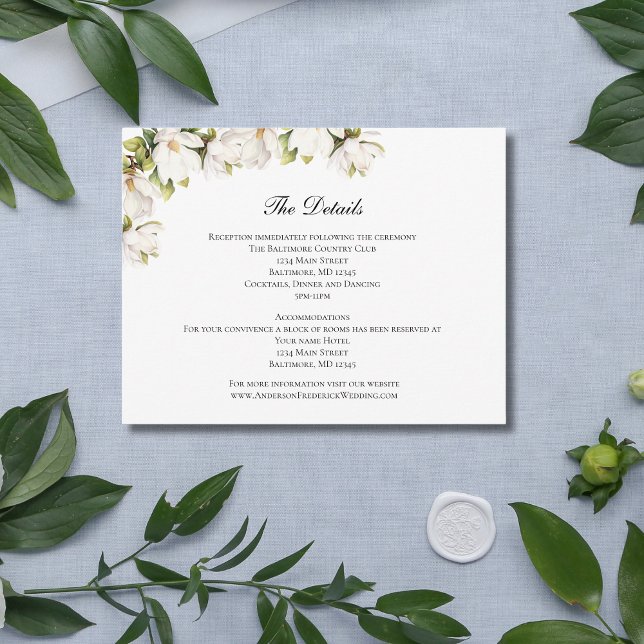 White Magnolia Wedding Details Eintrittskarte Begleitkarte (White Magnolia Floral Wedding Details card)