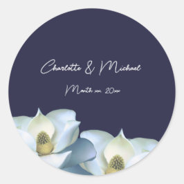 White Magnolia zur Hochzeit der Marine Runder Aufkleber