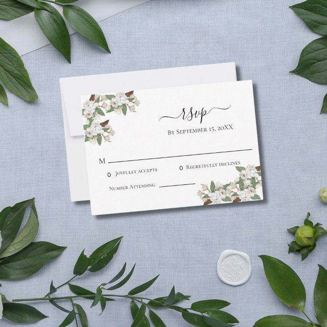 White Magnolias Elegante Wedding RSVP Card Karte (White Magnolias Wedding RSVP card)