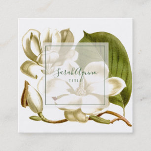 White Magnolias Floral Business Card Quadratische Visitenkarte