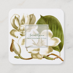 White Magnolias Floral Business Card Quadratische Visitenkarte