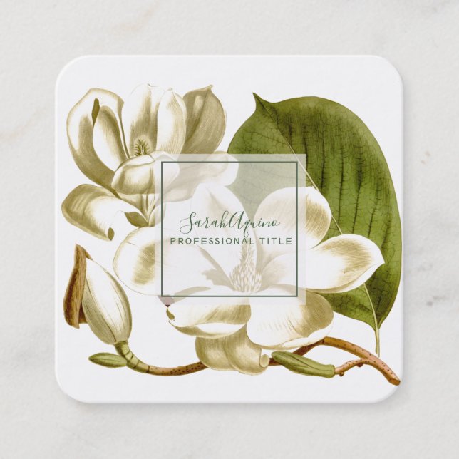 White Magnolias Floral Business Card Quadratische Visitenkarte (Vorderseite)