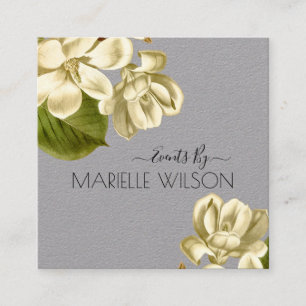 White Magnolias Floral Gray Event Planner Quadratische Visitenkarte