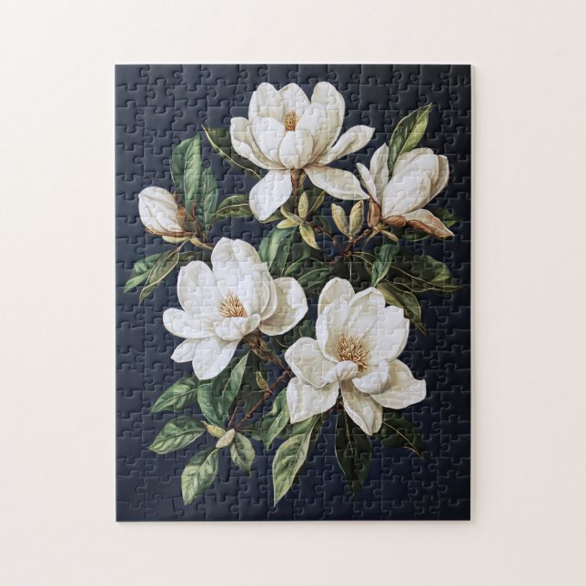 White Magnolias über Navy Blue Puzzle (Vertikal)