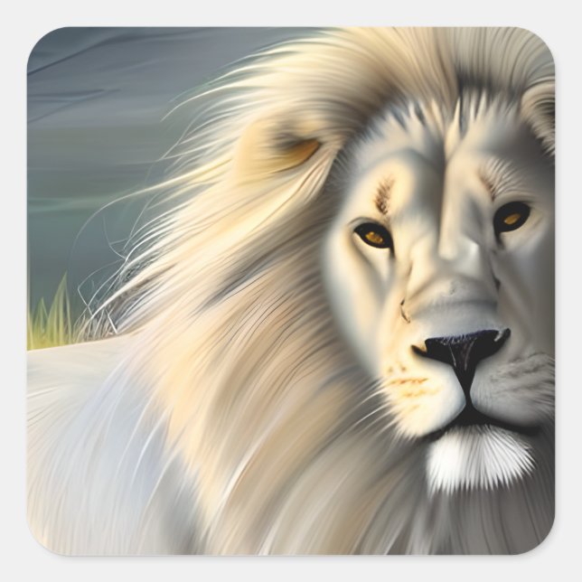 White Majestic Lion Ethereal Art Quadratischer Aufkleber (Vorderseite)