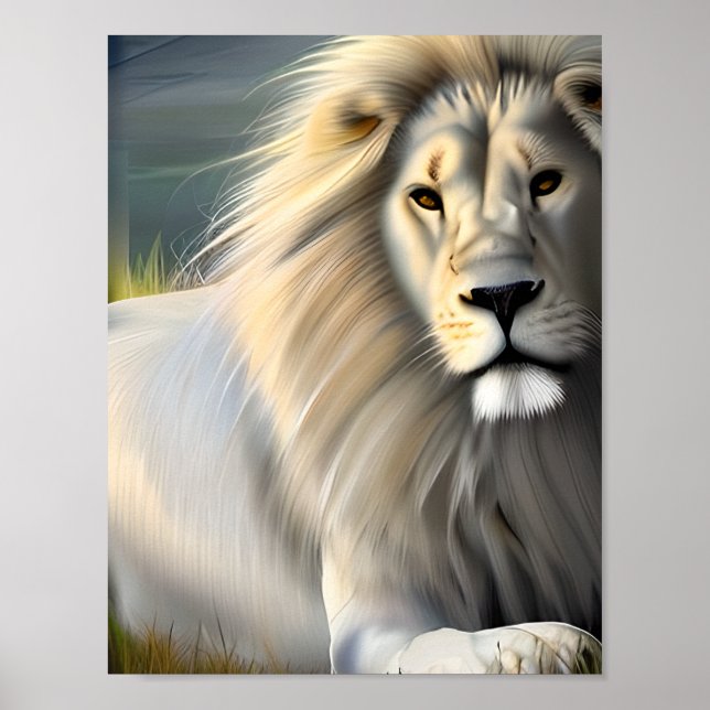 White Majestic Lion Ethereal Art SI Poster (Vorne)