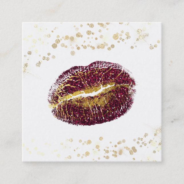 *~* White Makeup Gold Glitzer Lips Gold Confetti Quadratische Visitenkarte (Vorderseite)