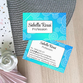 White Mandala auf Aqua Blue Blended Rainbow White Visitenkarte