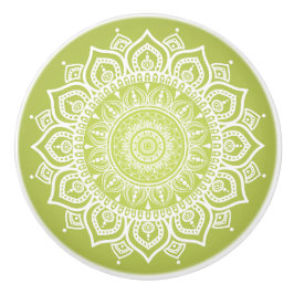 White Mandala auf der grünen Keramik Pull Knob Keramikknauf