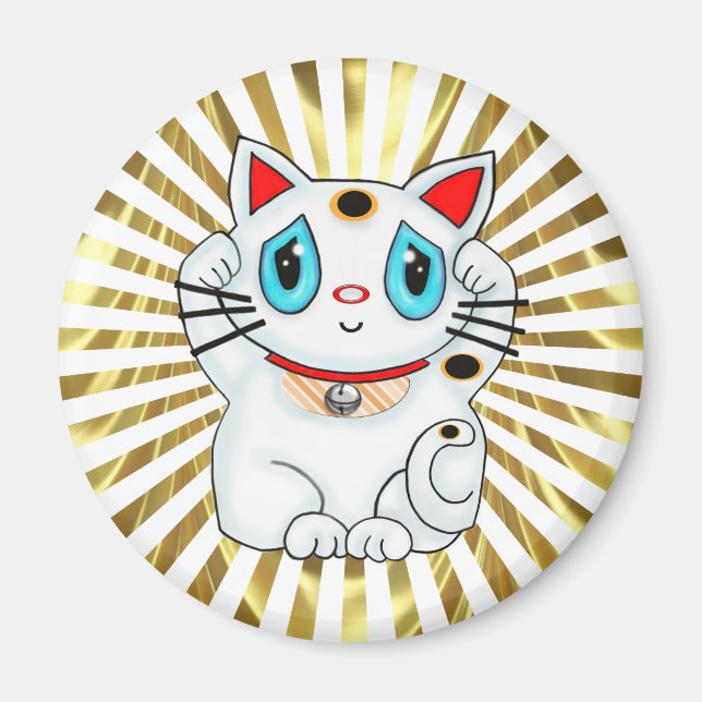 White Maneki Neko Beckoning Viel Glück Cat Magnet (Vorne)