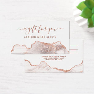 White Marble Agate Rose Gold Geschenkkarte