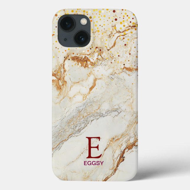 White marble chic gold glitter monogram Case-Mate iPhone hülle (Rückseite)