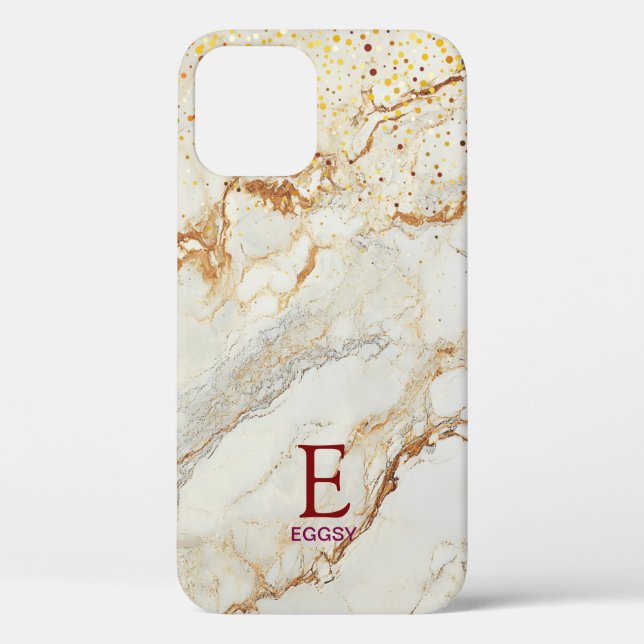 White marble chic gold glitter monogram Case-Mate iPhone hülle (Rückseite)
