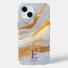 White marble chic gold glitter monogram Case-Mate iPhone hülle