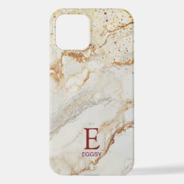 White marble chic gold glitter monogram iPhone 12 hülle