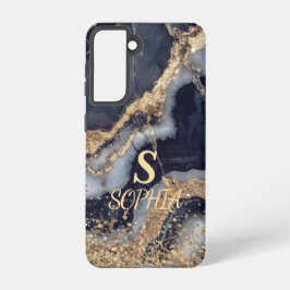 white marble chic gold glitter monogram samsung galaxy hülle