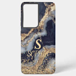 white marble chic gold glitter monogram samsung galaxy hülle