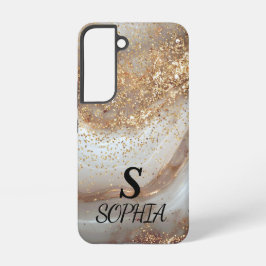 white marble chic gold glitter monogram samsung galaxy hülle