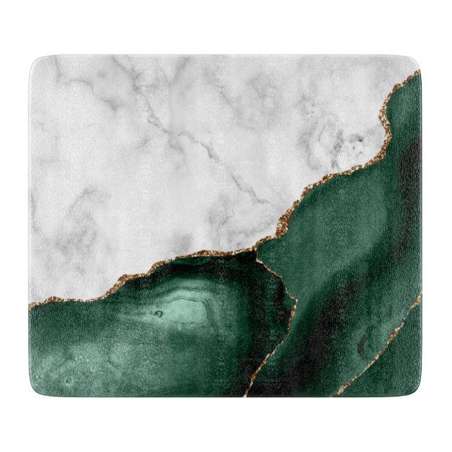 White Marble Emerald Green Agate Gold Glitzer Schneidebrett (Vorderseite)