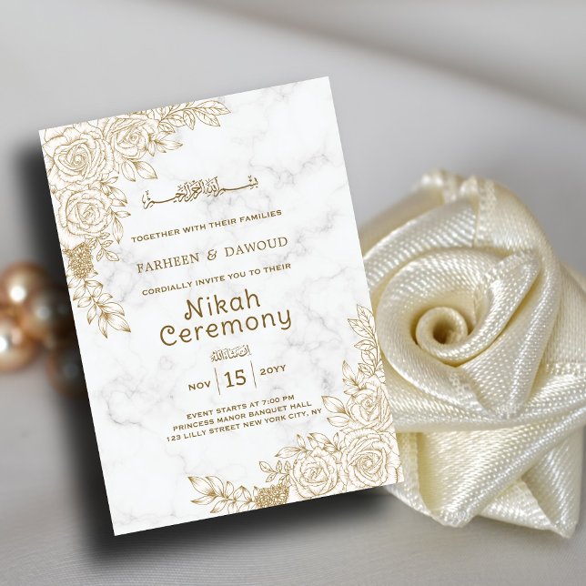 White Marble Floral Lace Islamische Nikah Wedd Einladung (Von Creator hochgeladen)
